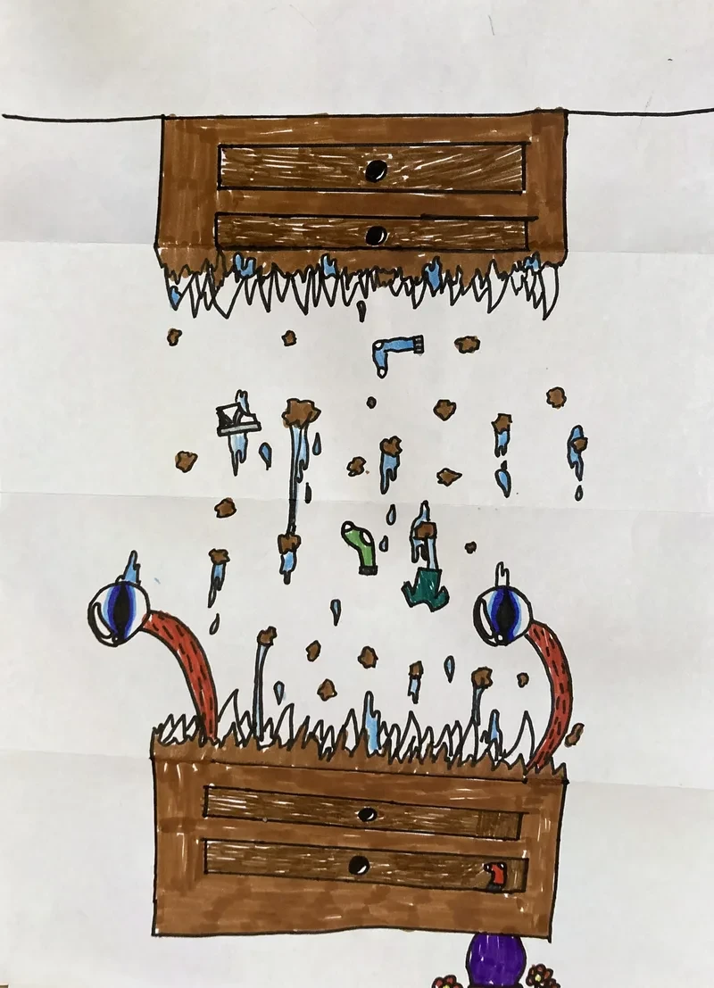 Falling drawers with eyes