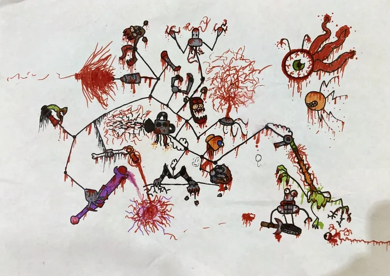 Red marker blood splatter web