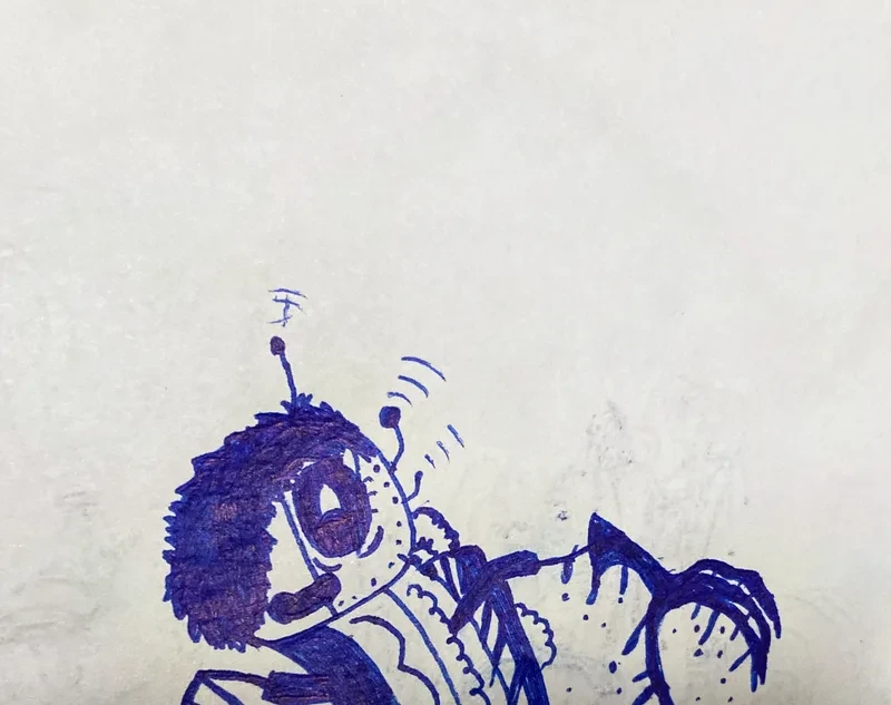 Blue pen ink monster