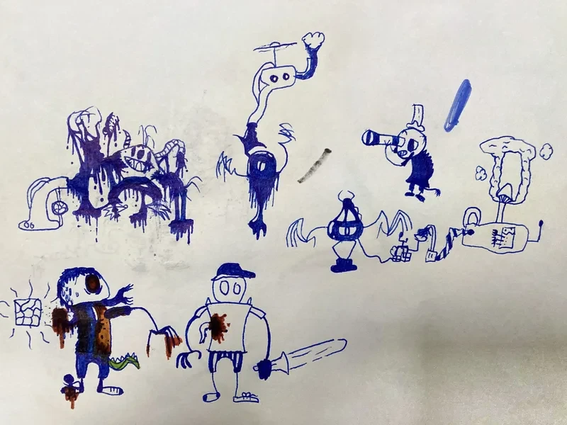 Blue pen sword fighters