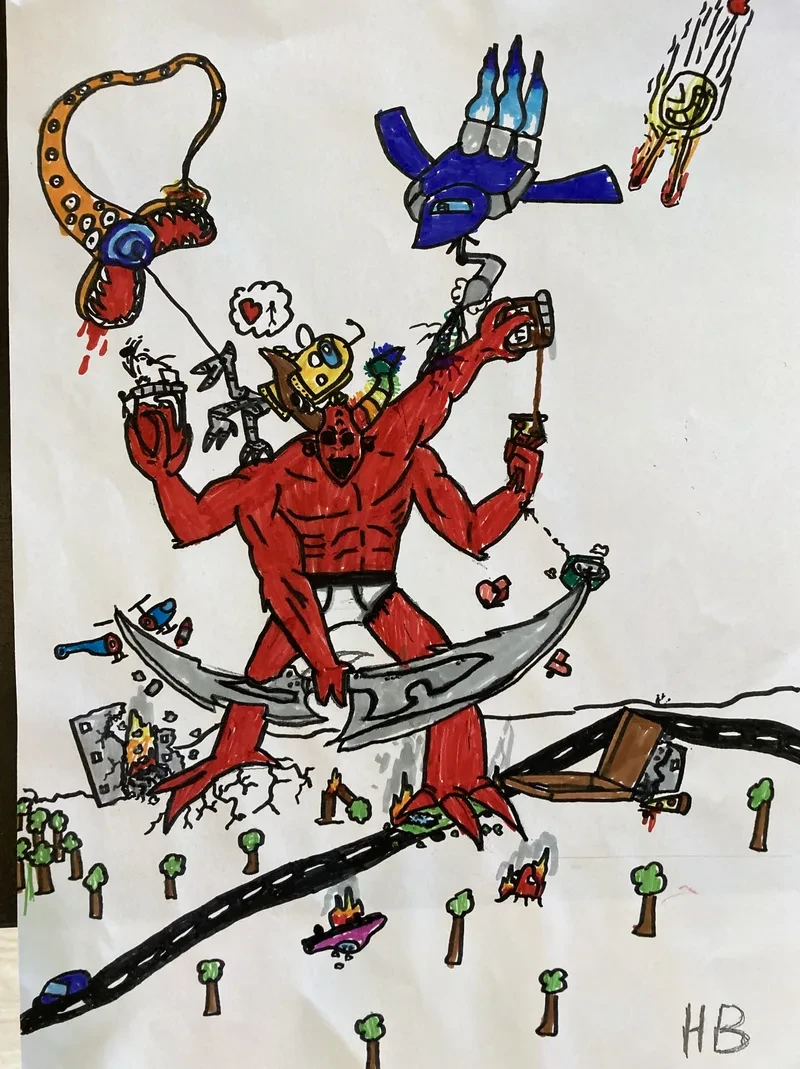 Red demon with many arms