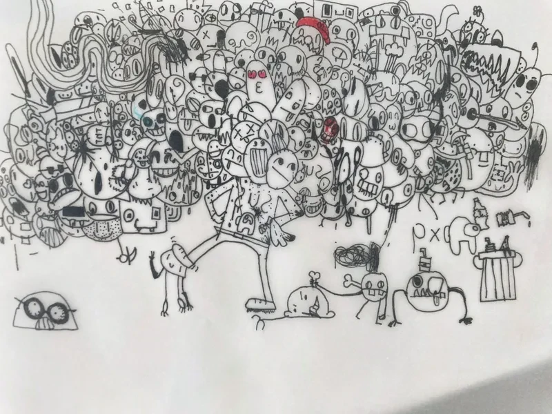 Giant doodle crowd in pencil