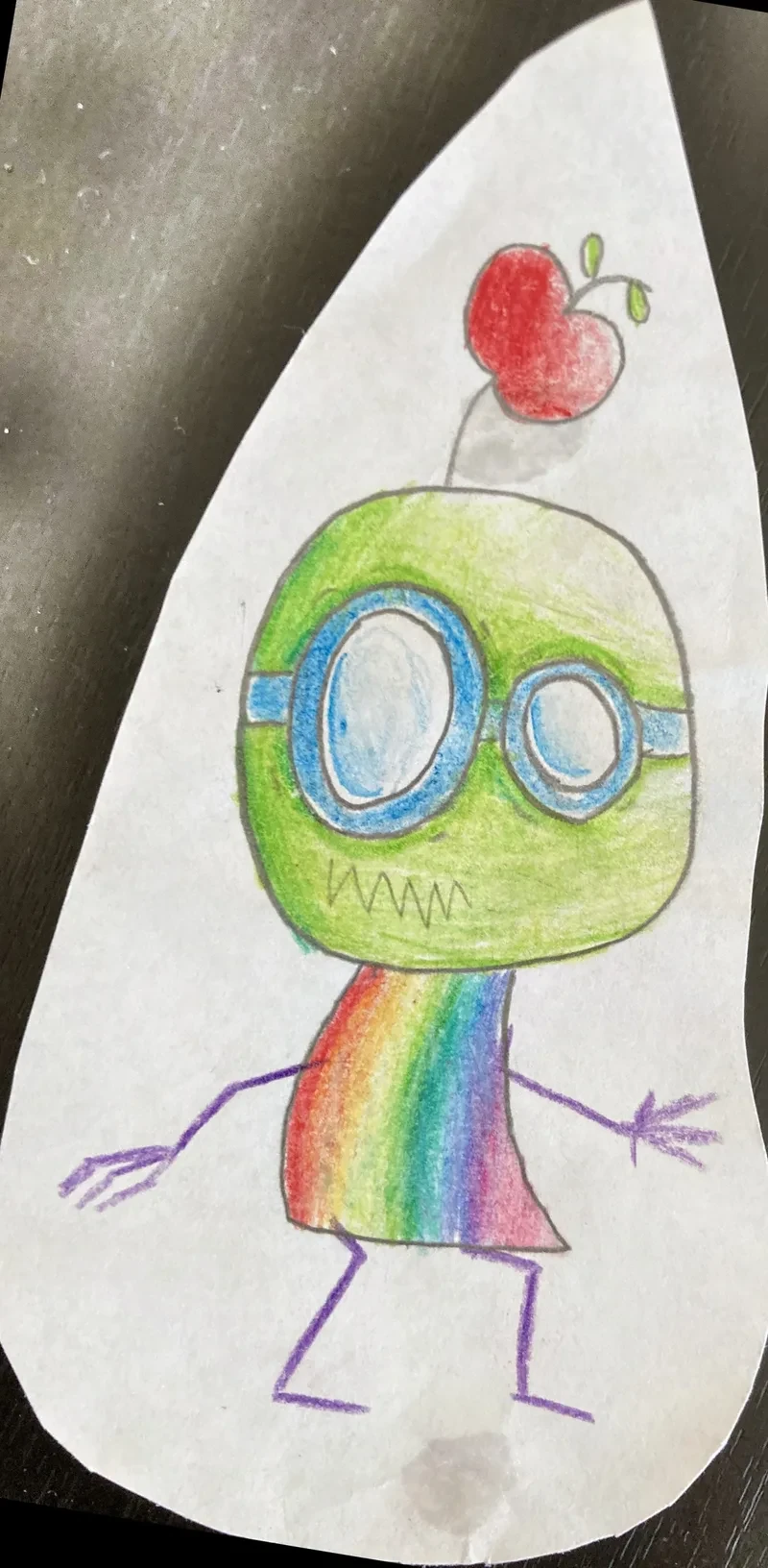 Green goggles alien with rainbow