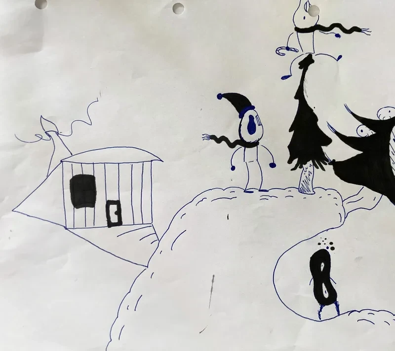 Treehouse and pointy hat creature