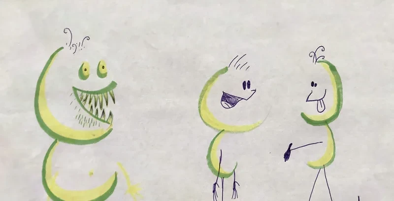 Smiling green yellow characters