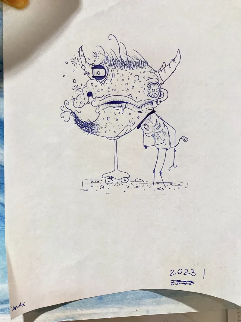 Horned monster on stilt leg