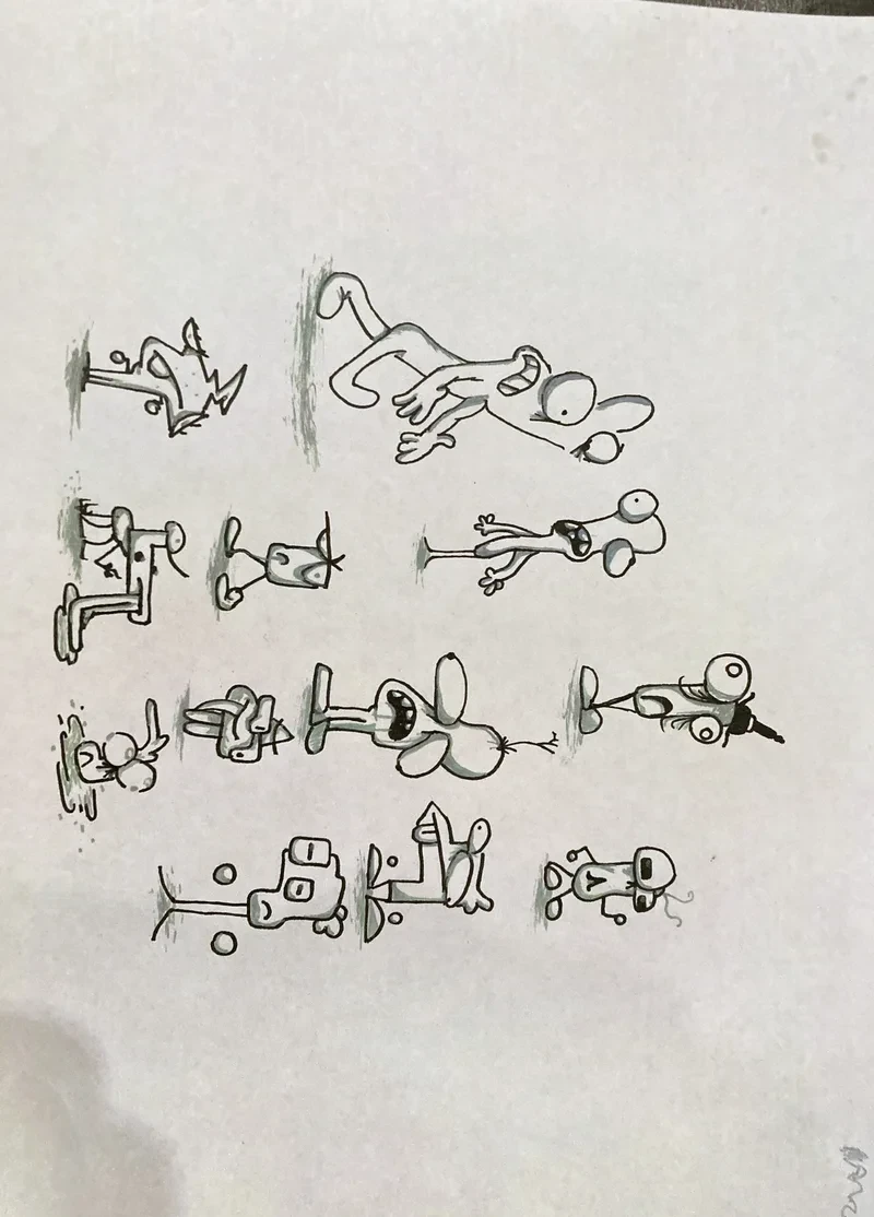 Pencil lying down characters sheet