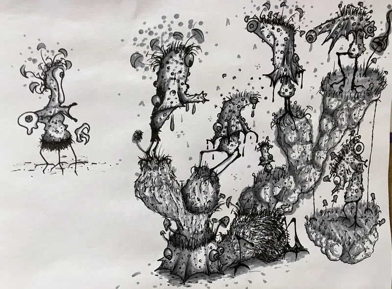 Ink wash mushroom rock towers