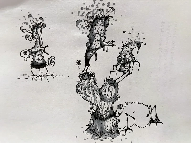 Ink wash spore creatures