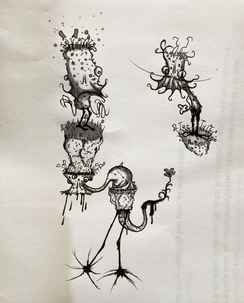 Ink wash stacked spore creature