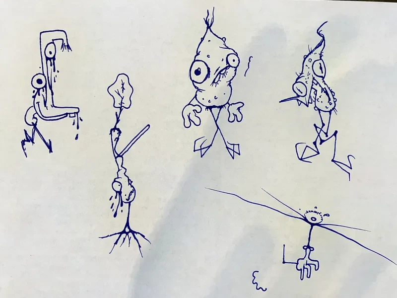 Blue pen stick monsters