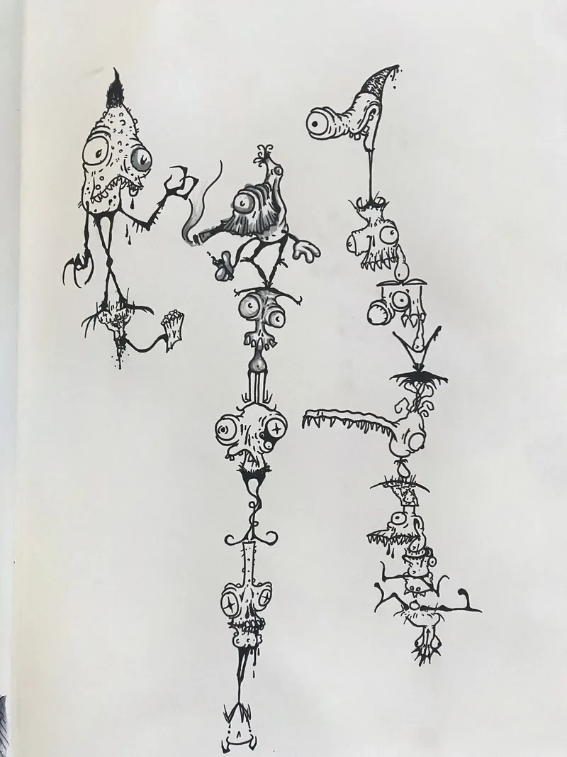 Stacked ink creature totem