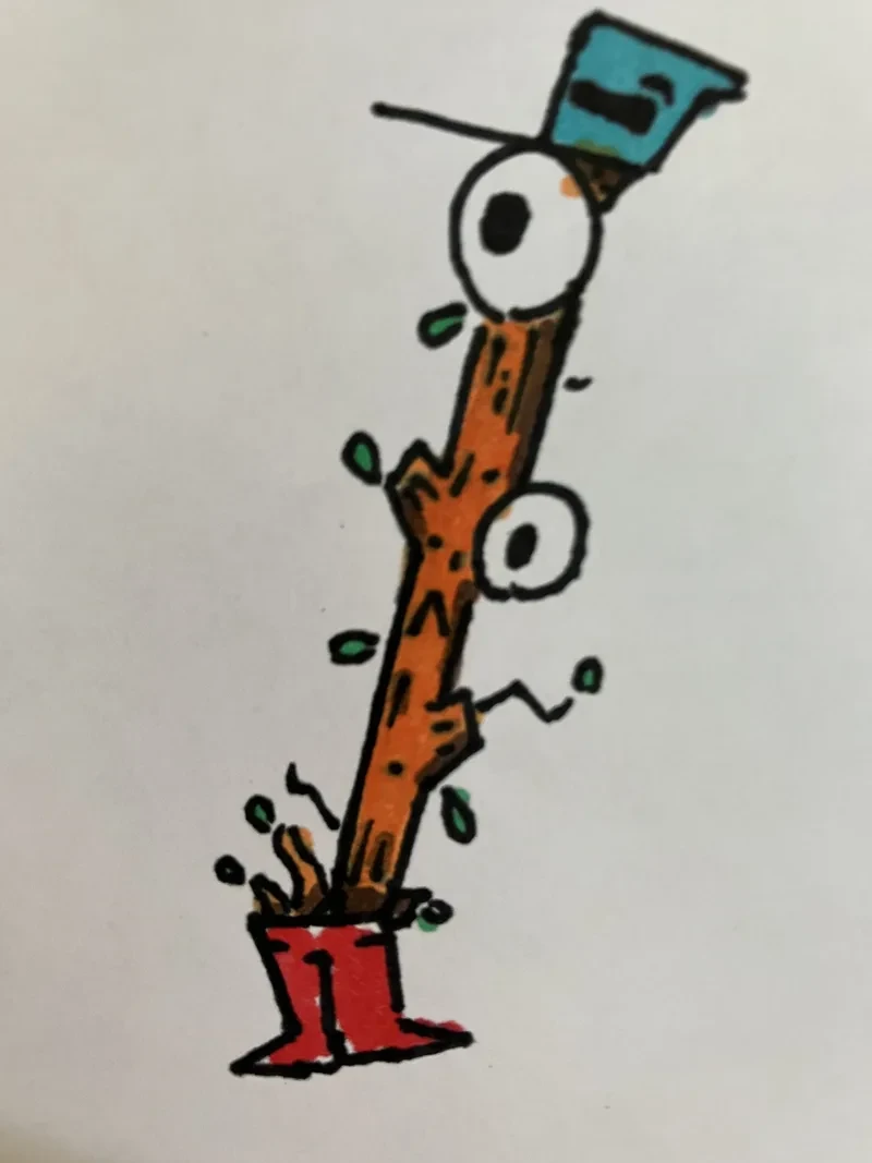 Tall stick character with red boots