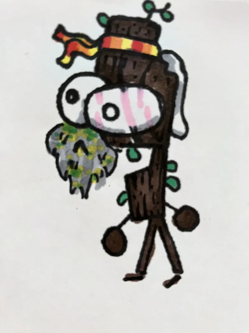 Stump character with striped hat
