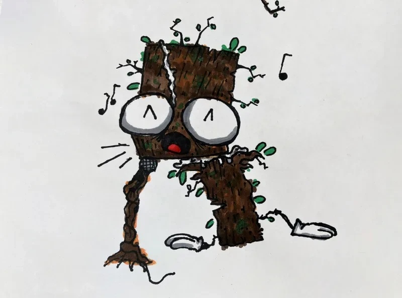 Surprised stump with music notes