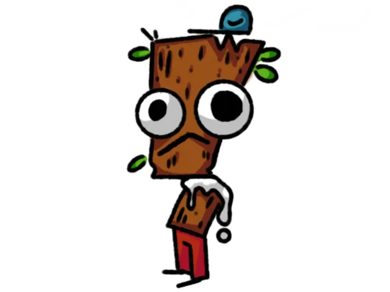 Stump character with blue cap
