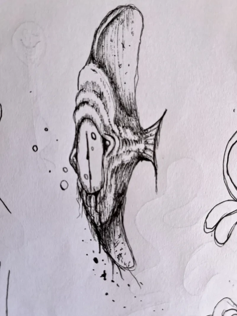 Ink hatched fish creature