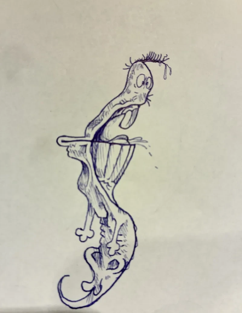 Blue pen twisted snake figure