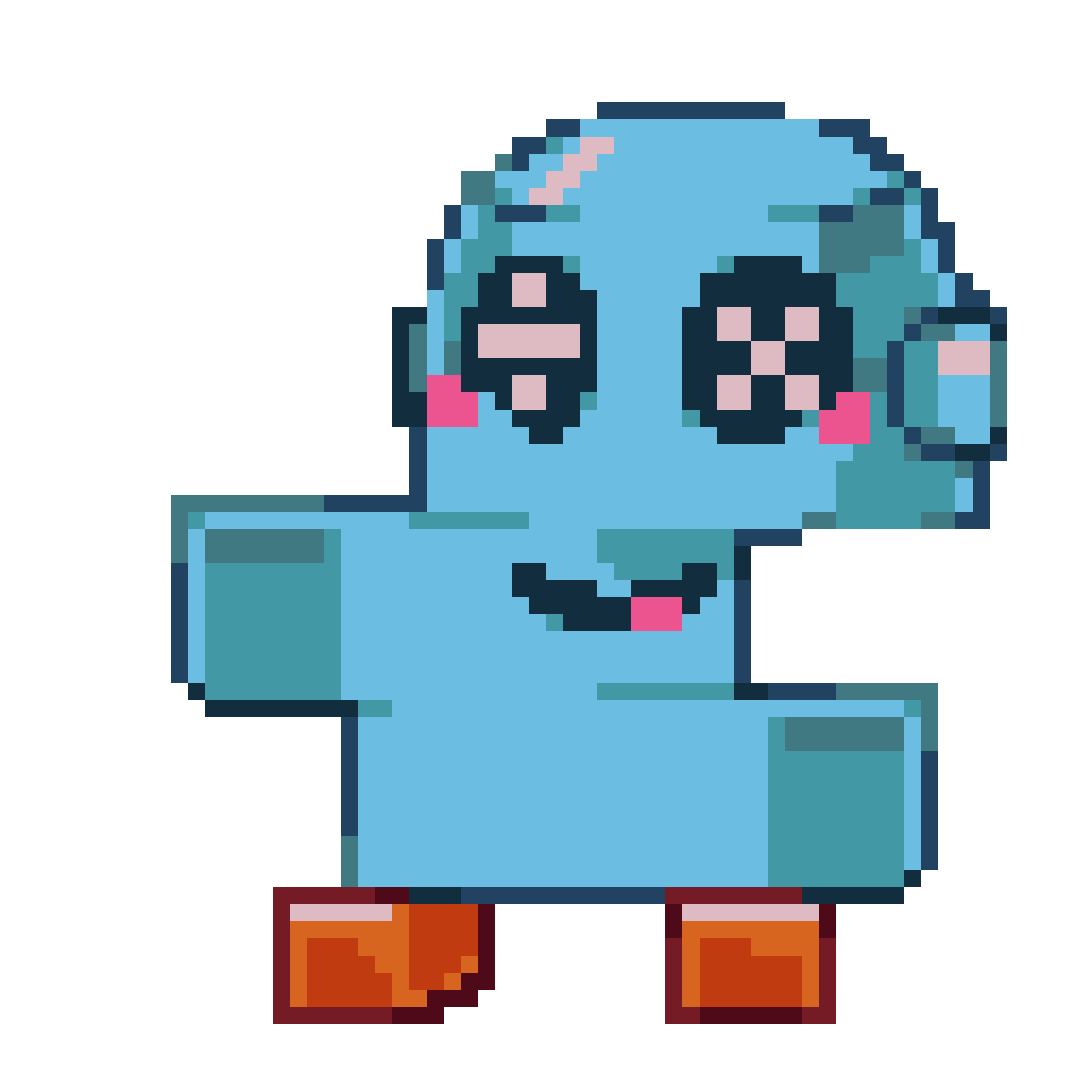 Blue pixel robot with boots