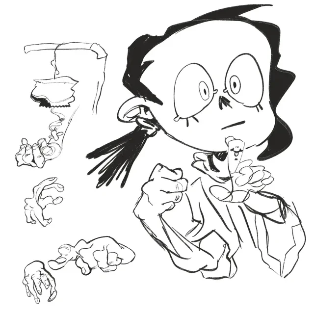 Big eyed kid and hand studies